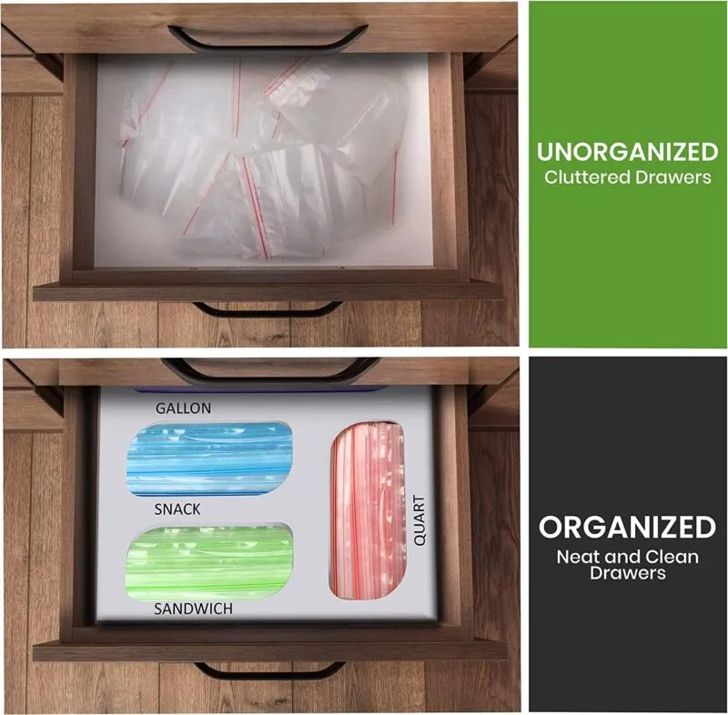 Ziplock Bag Organizer, 4 Separate Bamboo Food Storage