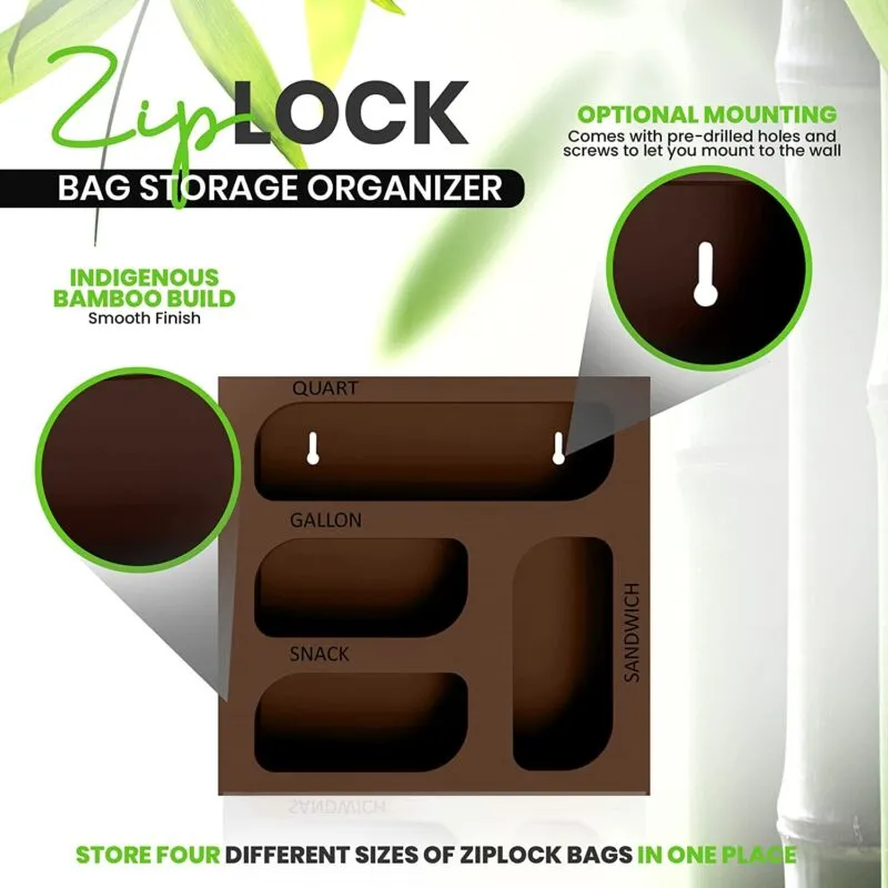 Ziplock Bag Organizer, 4 Separate Bamboo Food Storage