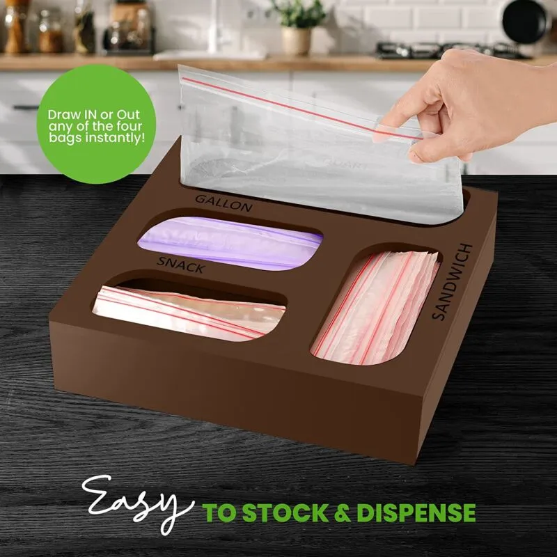 Ziplock Bag Organizer, 4 Separate Bamboo Food Storage