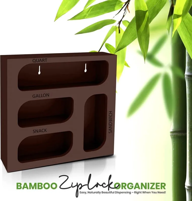 Ziplock Bag Organizer, 4 Separate Bamboo Food Storage