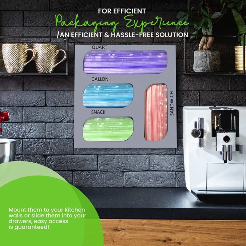 Ziplock Bag Organizer, 4 Separate Bamboo Food Storage