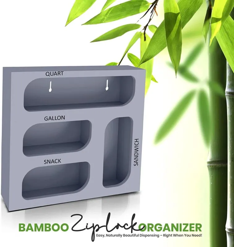 Ziplock Bag Organizer, 4 Separate Bamboo Food Storage