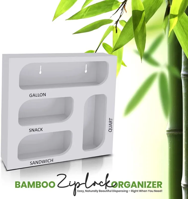 Ziplock Bag Organizer, 4 Separate Bamboo Food Storage