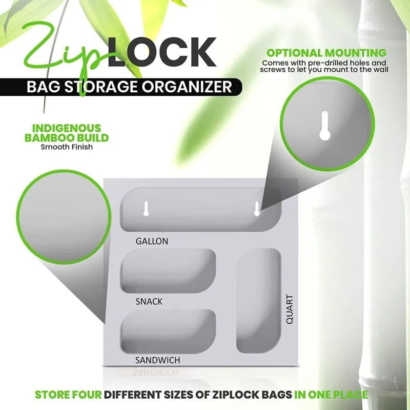 Ziplock Bag Organizer, 4 Separate Bamboo Food Storage