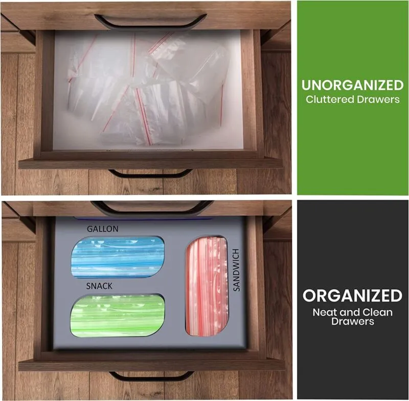 Ziplock Bag Organizer, 4 Separate Bamboo Food Storage