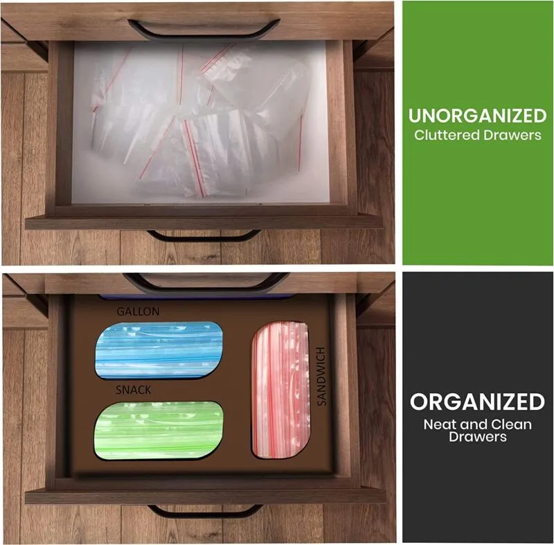 Ziplock Bag Organizer, 4 Separate Bamboo Food Storage