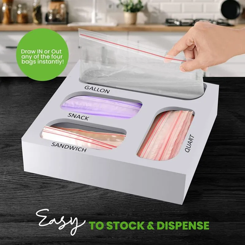 Ziplock Bag Organizer, 4 Separate Bamboo Food Storage