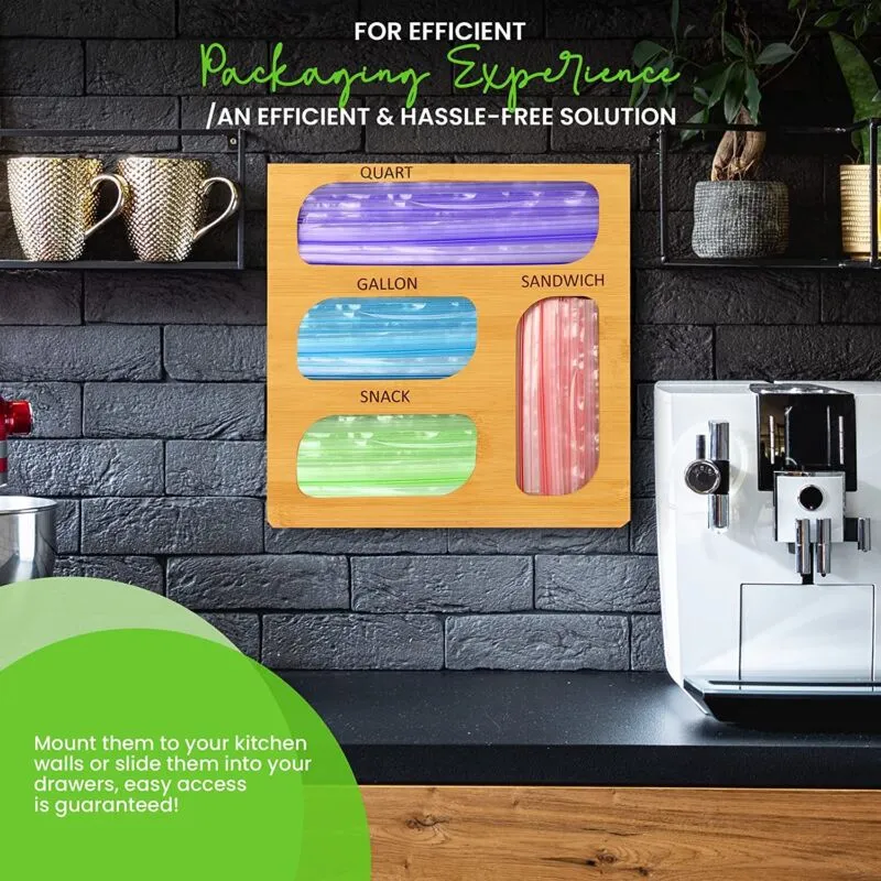 Ziplock Bag Organizer, 4 Separate Bamboo Food Storage