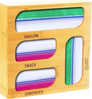 Ziplock Bag Organizer, 4 Separate Bamboo Food Storage